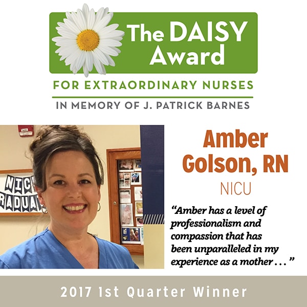 Daisy award logo next to Amber Golson photo