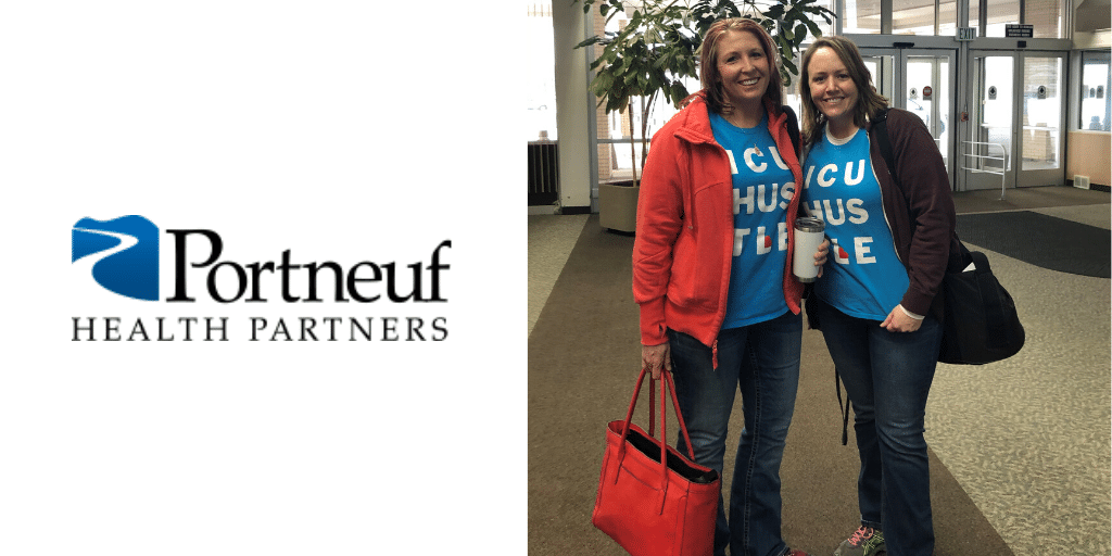 two woman next to Portneuf logo